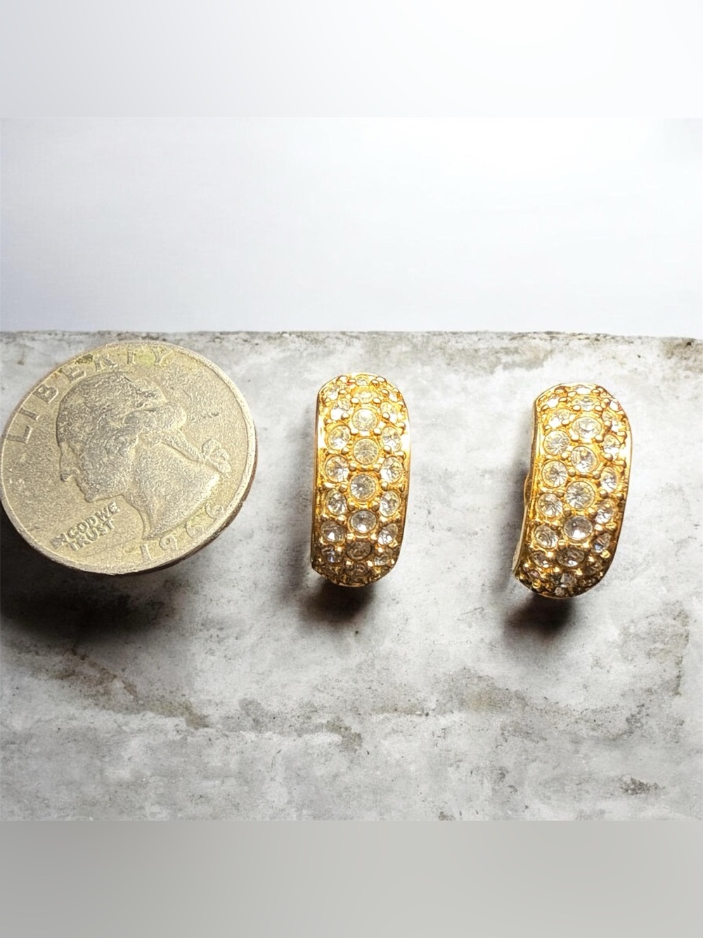 Vintage Swarovski Gold Tone Crystal Half Hoop Clip-on Earrings